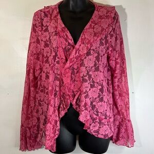 Vintage 14/16 Venezia pink lace mech blazer, sleeve flared 90s hippie chic cute